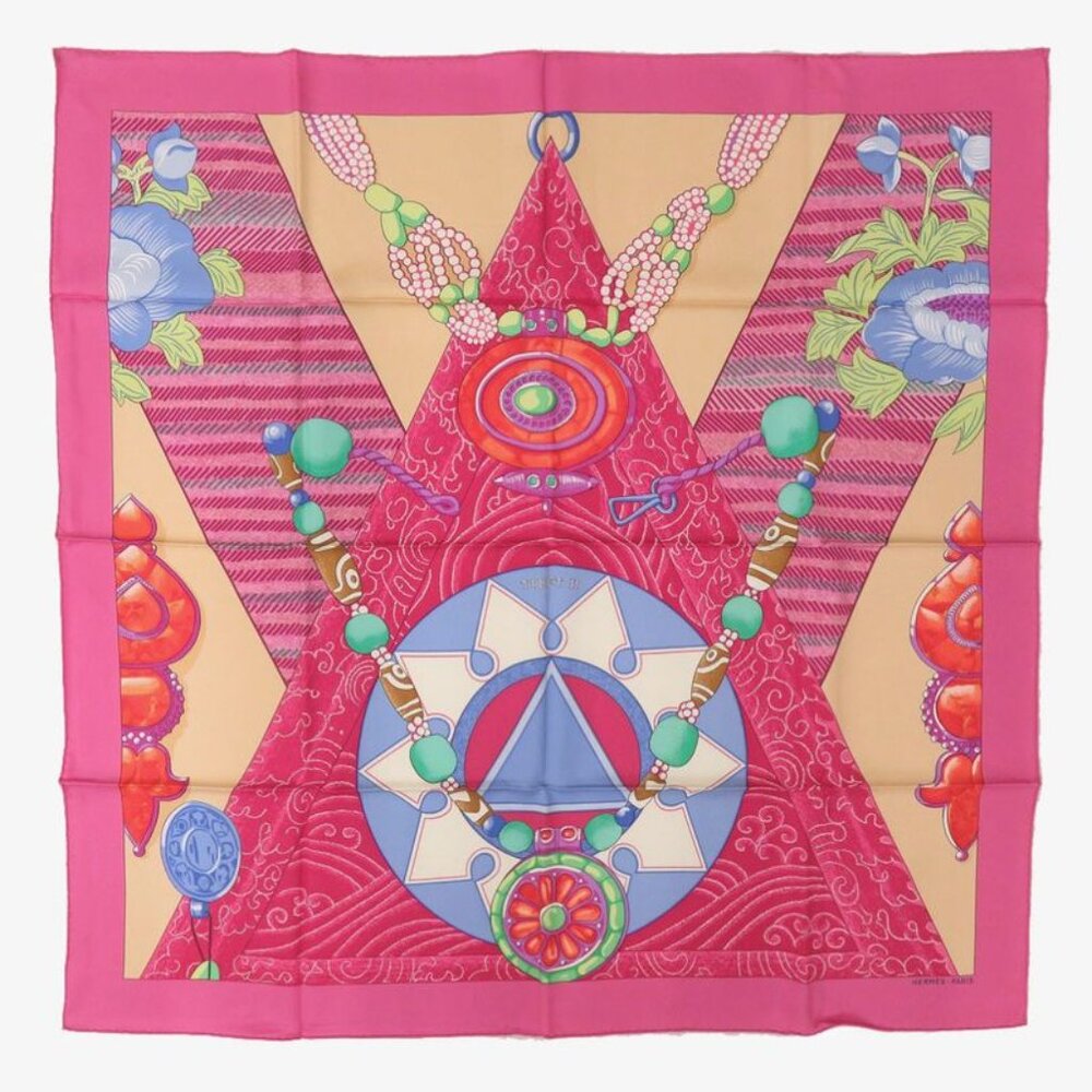 Hermes Carre 90 Tibet II 2 Silk Pink Scarf 0217